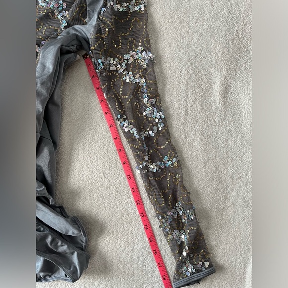 Revolution Dance Leotard Gray Silver Sequin, Adult Medium - Picture 9 of 12
